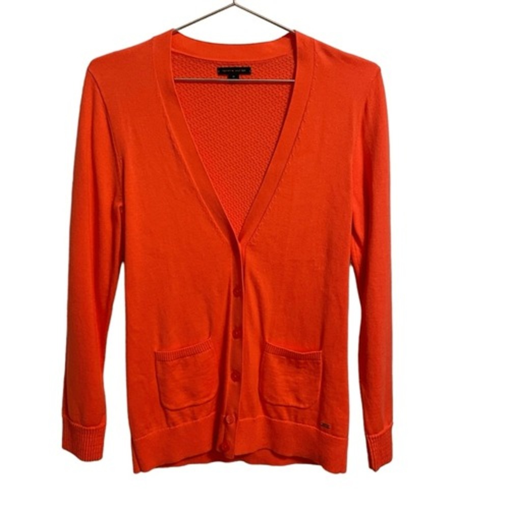 Tommy Hilfiger Womens Orange Cotton V-Neck Button Front Cardigan Sweater Size M